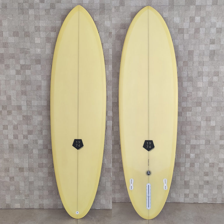 Twin fin mid length surfboard